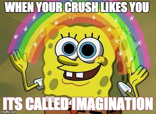 Imagination Spongebob Meme | WHEN YOUR CRUSH LIKES YOU; ITS CALLED IMAGINATION | image tagged in memes,imagination spongebob | made w/ Imgflip meme maker