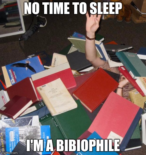 so much books | NO TIME TO SLEEP; I'M A BIBIOPHILE | image tagged in so much books | made w/ Imgflip meme maker