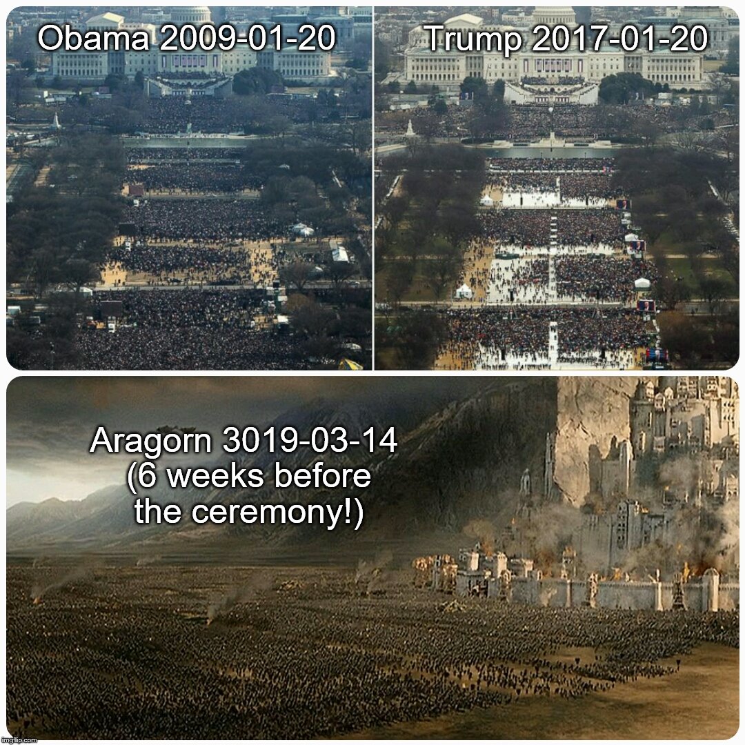 Trump vs Obama vs Aragorn | Trump 2017-01-20; Obama 2009-01-20; Aragorn 3019-03-14 (6 weeks before the ceremony!) | image tagged in trump,obama,aragorn,comparison | made w/ Imgflip meme maker