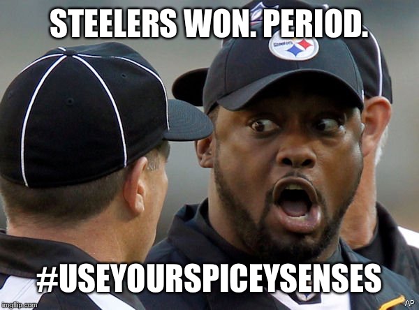 steelers | STEELERS WON. PERIOD. #USEYOURSPICEYSENSES | image tagged in steelers | made w/ Imgflip meme maker
