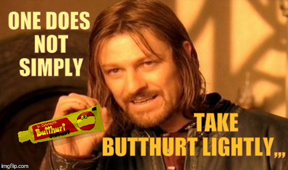 One Does Not Simply Meme | ONE DOES NOT SIMPLY TAKE BUTTHURT LIGHTLY,,, | image tagged in memes,one does not simply | made w/ Imgflip meme maker