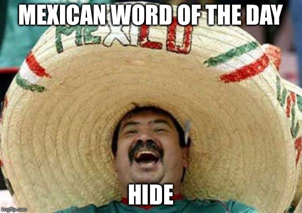 mexican | MEXICAN WORD OF THE DAY; HIDE | image tagged in mexican | made w/ Imgflip meme maker