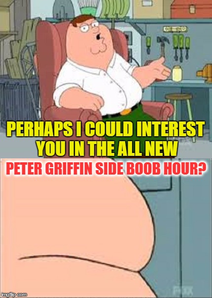PERHAPS I COULD INTEREST YOU IN THE ALL NEW PETER GRIFFIN SIDE BOOB HOUR? | made w/ Imgflip meme maker