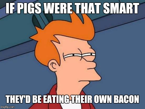 Futurama Fry Meme | IF PIGS WERE THAT SMART THEY'D BE EATING THEIR OWN BACON | image tagged in memes,futurama fry | made w/ Imgflip meme maker