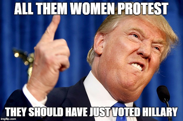 Donald Trump | ALL THEM WOMEN PROTEST; THEY SHOULD HAVE JUST VOTED HILLARY | image tagged in donald trump | made w/ Imgflip meme maker