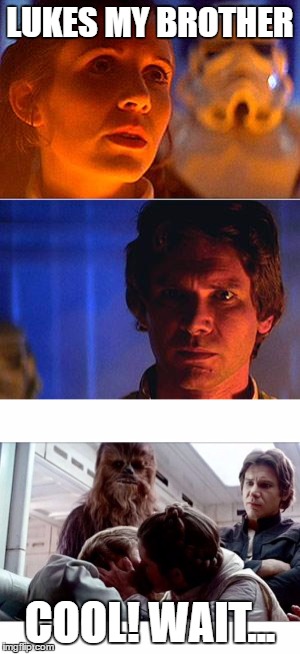 LUKES MY BROTHER; COOL! WAIT... | image tagged in leia | made w/ Imgflip meme maker
