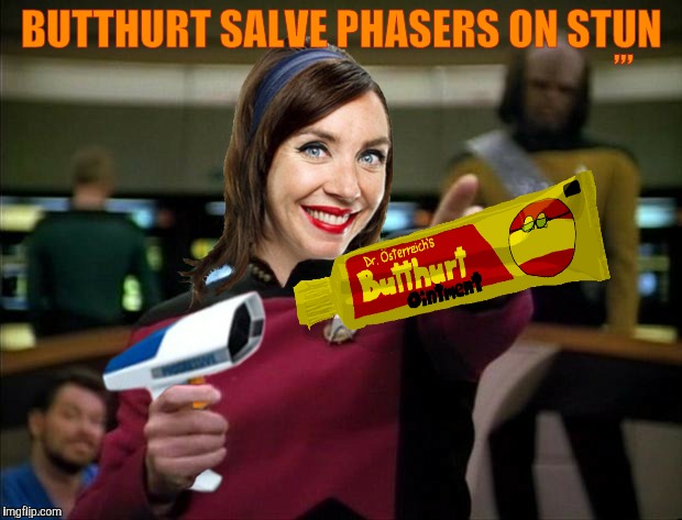 ChumpChange's Make It Flo | ,,, BUTTHURT SALVE PHASERS ON STUN | image tagged in chumpchange's make it flo | made w/ Imgflip meme maker