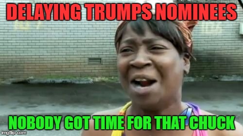 Ain't Nobody Got Time For That Meme | DELAYING TRUMPS NOMINEES; NOBODY GOT TIME FOR THAT CHUCK | image tagged in memes,aint nobody got time for that | made w/ Imgflip meme maker