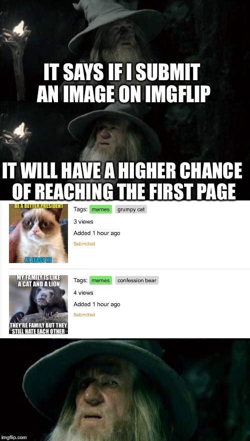 How come featured images give me more points? | IT SAYS IF I SUBMIT AN IMAGE ON IMGFLIP; IT WILL HAVE A HIGHER CHANCE OF REACHING THE FIRST PAGE | image tagged in gandalf,confused gandalf,memes,imgflip | made w/ Imgflip meme maker