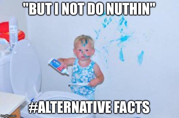 #AlternativeFacts | "BUT I NOT DO NUTHIN"; #ALTERNATIVE FACTS | image tagged in alternative facts | made w/ Imgflip meme maker