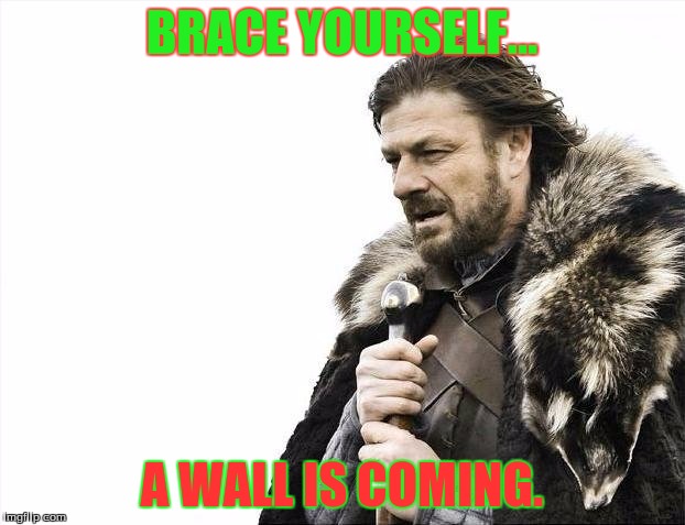 Brace Yourselves X is Coming | BRACE YOURSELF... A WALL IS COMING. | image tagged in memes,brace yourselves x is coming | made w/ Imgflip meme maker