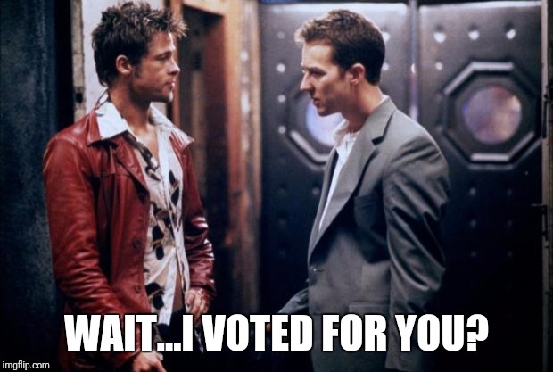 Fight Club | WAIT...I VOTED FOR YOU? | image tagged in fight club | made w/ Imgflip meme maker