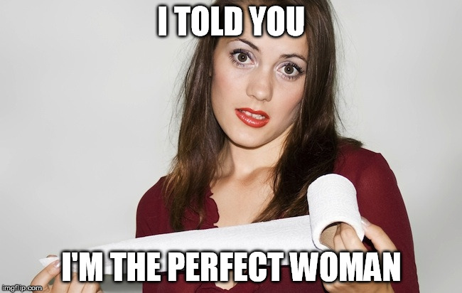Let me clean that up baby | I TOLD YOU; I'M THE PERFECT WOMAN | image tagged in memes,butthurt bad?   | made w/ Imgflip meme maker
