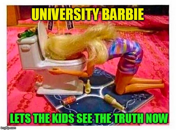 Barbie party | UNIVERSITY BARBIE LETS THE KIDS SEE THE TRUTH NOW | image tagged in barbie party | made w/ Imgflip meme maker