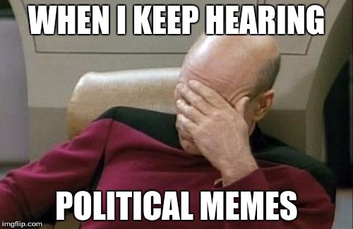 These political memes are getting out of hand. | WHEN I KEEP HEARING; POLITICAL MEMES | image tagged in memes,captain picard facepalm,political | made w/ Imgflip meme maker