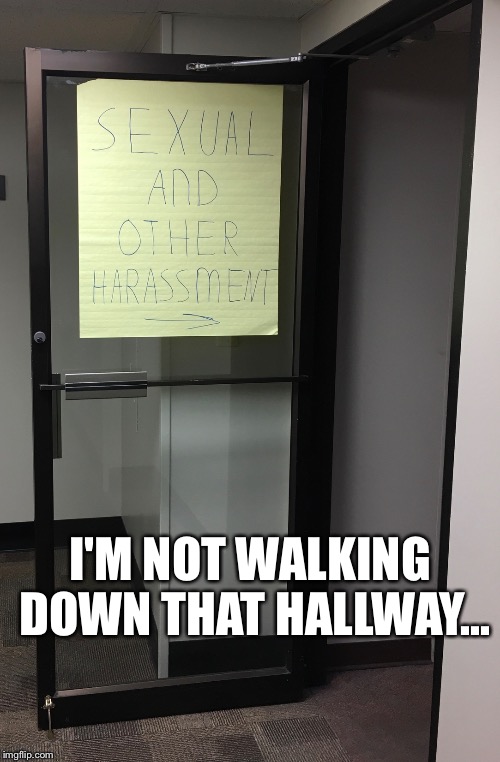 Sexual Harassment Hallway | I'M NOT WALKING DOWN THAT HALLWAY... | image tagged in memes,funny sign,harassment | made w/ Imgflip meme maker