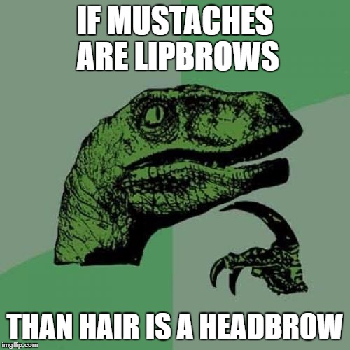 Philosoraptor Meme | IF MUSTACHES ARE LIPBROWS THAN HAIR IS A HEADBROW | image tagged in memes,philosoraptor | made w/ Imgflip meme maker