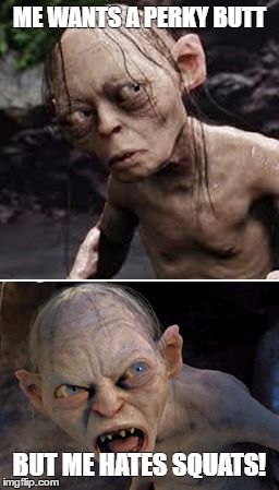 Gollum Nice Nasty | ME WANTS A PERKY BUTT; BUT ME HATES SQUATS! | image tagged in gollum nice nasty | made w/ Imgflip meme maker