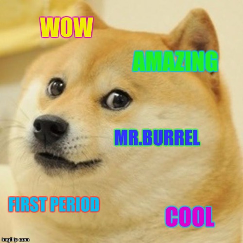 Doge | WOW; AMAZING; MR.BURREL; FIRST PERIOD; COOL | image tagged in memes,doge | made w/ Imgflip meme maker