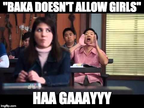 ha gay | "BAKA DOESN'T ALLOW GIRLS"; HAA GAAAYYY | image tagged in ha gay | made w/ Imgflip meme maker