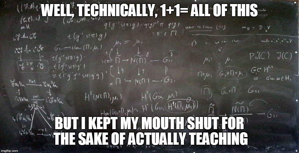 WELL, TECHNICALLY, 1+1= ALL OF THIS BUT I KEPT MY MOUTH SHUT FOR THE SAKE OF ACTUALLY TEACHING | made w/ Imgflip meme maker