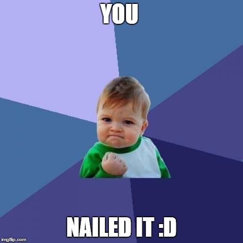 Success Kid | YOU; NAILED IT :D | image tagged in memes,success kid | made w/ Imgflip meme maker