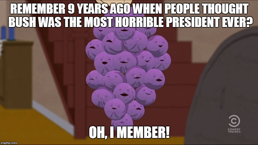 Member Berries | REMEMBER 9 YEARS AGO WHEN PEOPLE THOUGHT BUSH WAS THE MOST HORRIBLE PRESIDENT EVER? OH, I MEMBER! | image tagged in memes,member berries | made w/ Imgflip meme maker