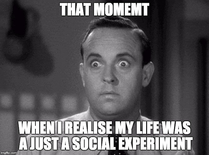 shocked face | THAT MOMEMT; WHEN I REALISE MY LIFE WAS A JUST A SOCIAL EXPERIMENT | image tagged in shocked face | made w/ Imgflip meme maker