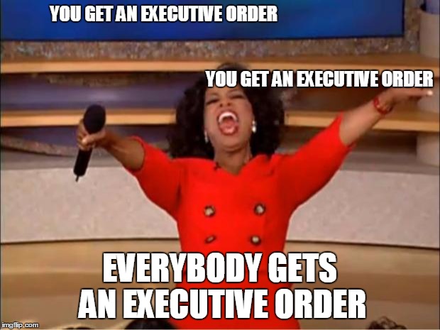 Oprah You Get A Meme | YOU GET AN EXECUTIVE ORDER

                                                                                             
                                                                                                                                          YOU GET AN EXECUTIVE ORDER; EVERYBODY GETS AN EXECUTIVE ORDER | image tagged in memes,oprah you get a | made w/ Imgflip meme maker