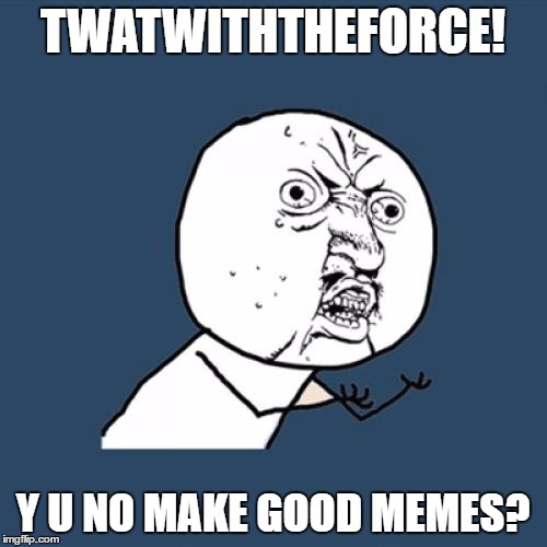 Y U No Meme | TWATWITHTHEFORCE! Y U NO MAKE GOOD MEMES? | image tagged in memes,y u no | made w/ Imgflip meme maker