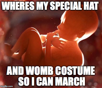 thinking fetus | WHERES MY SPECIAL HAT; AND WOMB COSTUME SO I CAN MARCH | image tagged in thinking fetus | made w/ Imgflip meme maker