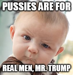 Skeptical Baby | PUSSIES ARE FOR; REAL MEN, MR. TRUMP | image tagged in memes,skeptical baby | made w/ Imgflip meme maker