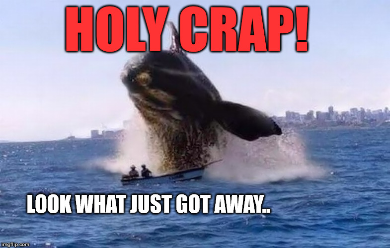 Extreme Whale Watching | HOLY CRAP! LOOK WHAT JUST GOT AWAY.. | image tagged in whale of a sighting,the one that got away,whale boat crash | made w/ Imgflip meme maker