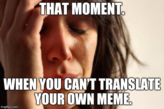First World Problems Meme | THAT MOMENT. WHEN YOU CAN'T TRANSLATE YOUR OWN MEME. | image tagged in memes,first world problems | made w/ Imgflip meme maker
