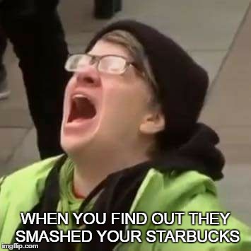 WHEN YOU FIND OUT THEY SMASHED YOUR STARBUCKS | image tagged in liberals | made w/ Imgflip meme maker
