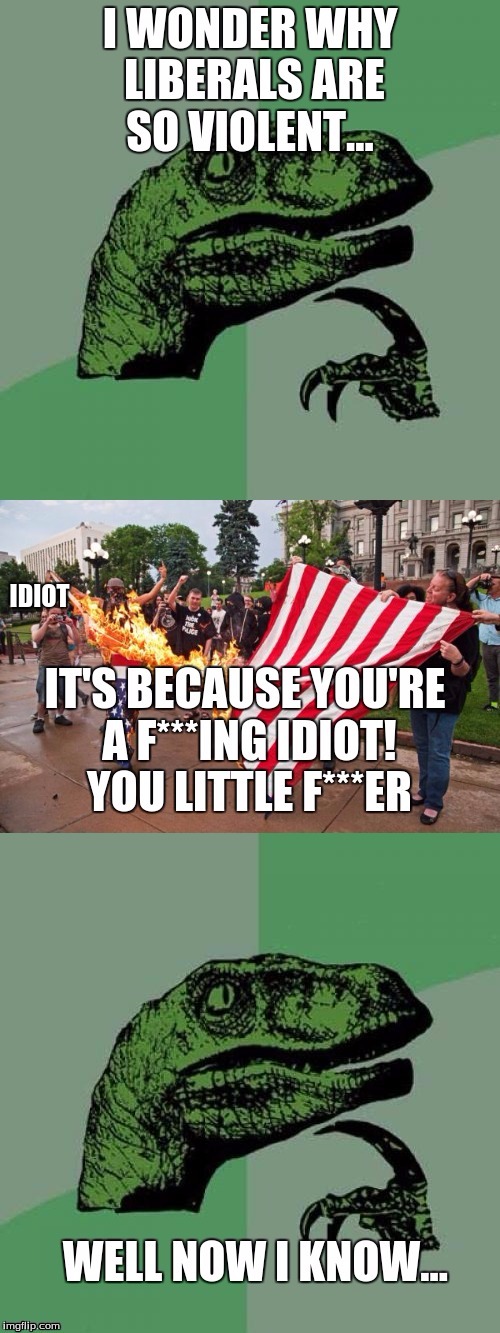 Here's your answer | IDIOT | image tagged in anti trump protest,philosoraptor,memes,politics | made w/ Imgflip meme maker