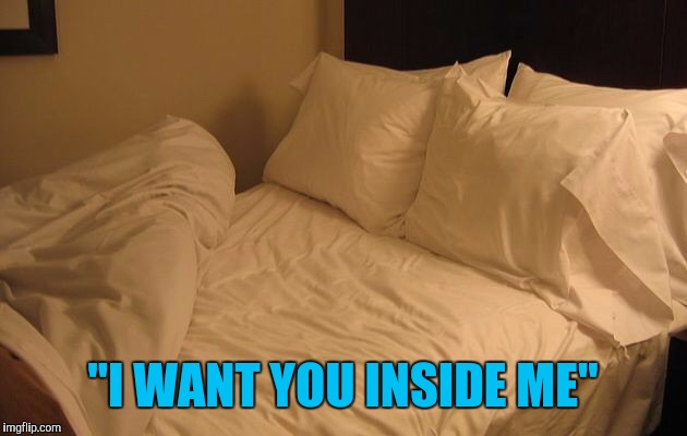 My bed is insatiable | "I WANT YOU INSIDE ME" | image tagged in bed | made w/ Imgflip meme maker