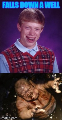 Well Walker meets Brian | FALLS DOWN A WELL | image tagged in bad luck brian,the walking dead,well,falling down | made w/ Imgflip meme maker