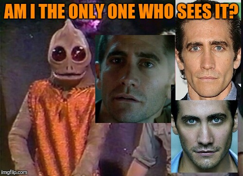 Jake Gyllenhaal is Enik from Land of the Lost  | AM I THE ONLY ONE WHO SEES IT? | image tagged in jake gyllenhaal,land of the lost,enik,separated at birth | made w/ Imgflip meme maker