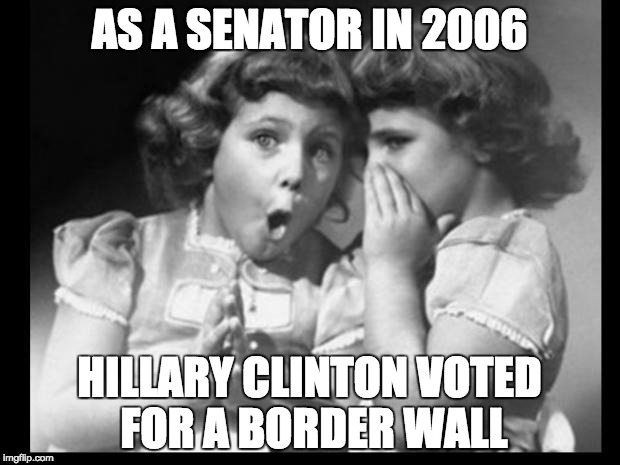 Psst I'll let you in on a secret | AS A SENATOR IN 2006; HILLARY CLINTON VOTED FOR A BORDER WALL | image tagged in psst i'll let you in on a secret | made w/ Imgflip meme maker