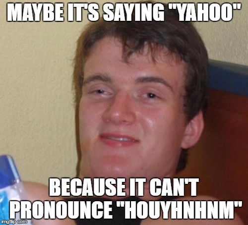 10 Guy Meme | MAYBE IT'S SAYING "YAHOO" BECAUSE IT CAN'T PRONOUNCE "HOUYHNHNM" | image tagged in memes,10 guy | made w/ Imgflip meme maker