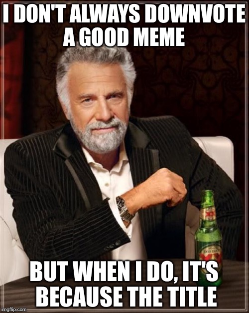 The Most Interesting Man In The World | I DON'T ALWAYS DOWNVOTE A GOOD MEME; BUT WHEN I DO, IT'S BECAUSE THE TITLE | image tagged in memes,the most interesting man in the world | made w/ Imgflip meme maker