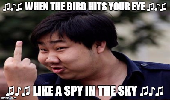♫♪♫ WHEN THE BIRD HITS YOUR EYE ♫♪♫ ♫♪♫ LIKE A SPY IN THE SKY ♫♪♫ | made w/ Imgflip meme maker