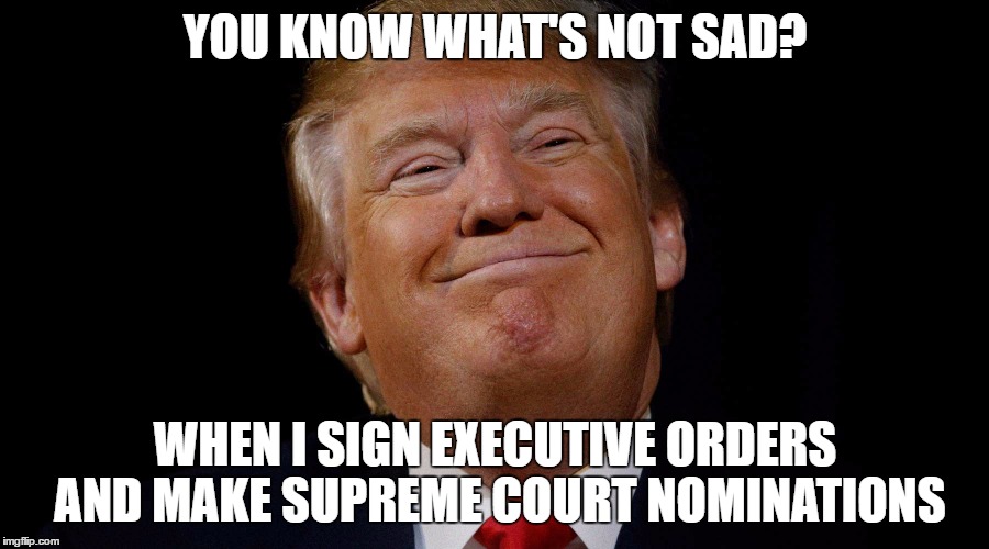 YOU KNOW WHAT'S NOT SAD? WHEN I SIGN EXECUTIVE ORDERS AND MAKE SUPREME COURT NOMINATIONS | made w/ Imgflip meme maker