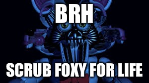 Funtime foxy jumpscare fnaf sister location | BRH; SCRUB FOXY FOR LIFE | image tagged in funtime foxy jumpscare fnaf sister location | made w/ Imgflip meme maker