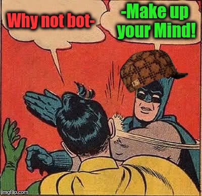 Batman Slapping Robin Meme | Why not bot- -Make up your Mind! | image tagged in memes,batman slapping robin,scumbag | made w/ Imgflip meme maker