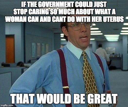 That Would Be Great Meme | IF THE GOVERNMENT COULD JUST STOP CARING SO MUCH ABOUT WHAT A WOMAN CAN AND CANT DO WITH HER UTERUS; THAT WOULD BE GREAT | image tagged in memes,that would be great | made w/ Imgflip meme maker