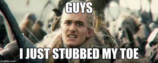 Legolas Stubbed His Toe |  GUYS; I JUST STUBBED MY TOE | image tagged in google images | made w/ Imgflip meme maker