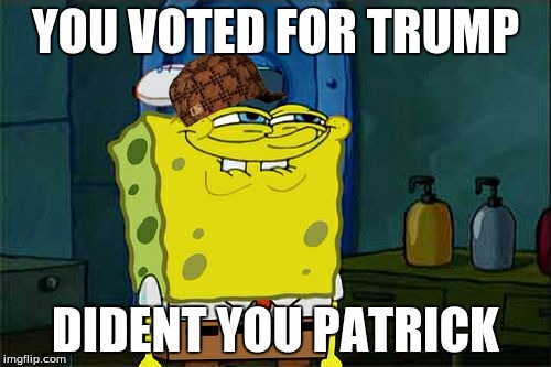 Don't You Squidward Meme | YOU VOTED FOR TRUMP; DIDENT YOU PATRICK | image tagged in memes,dont you squidward,scumbag | made w/ Imgflip meme maker