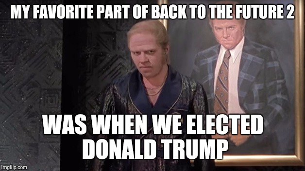 Hey it happened! | MY FAVORITE PART OF BACK TO THE FUTURE 2; WAS WHEN WE ELECTED DONALD TRUMP | image tagged in back to the future,donald trump | made w/ Imgflip meme maker